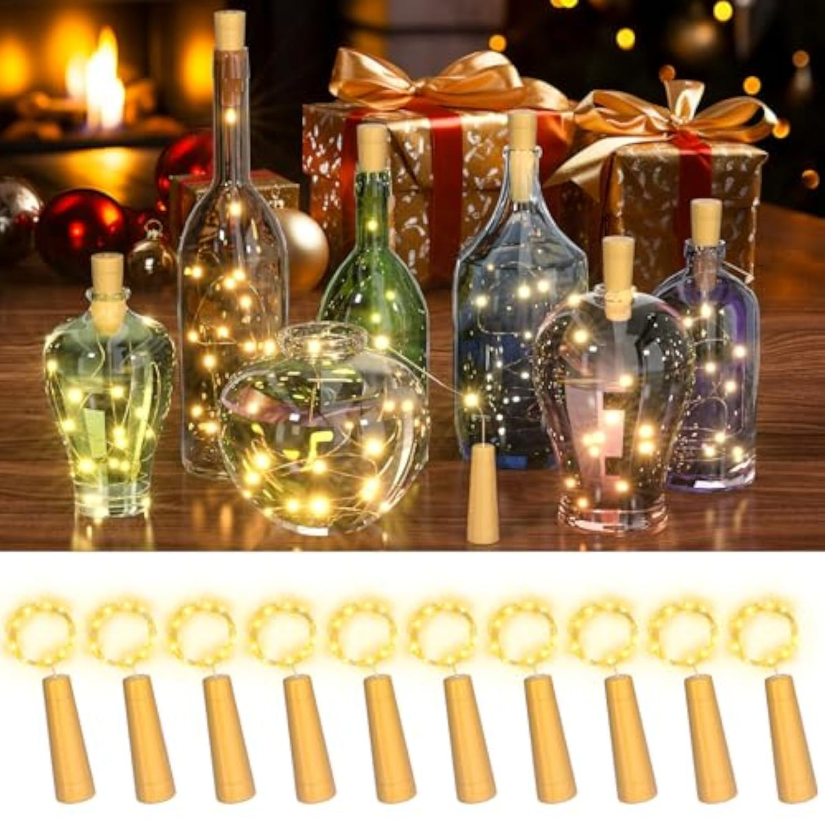 Wine Bottle Cork Lights With Timer, 10 Pack 20 Led 6.6 Ft Fairy String Lights Battery Operated For Diy Party Wedding Chr