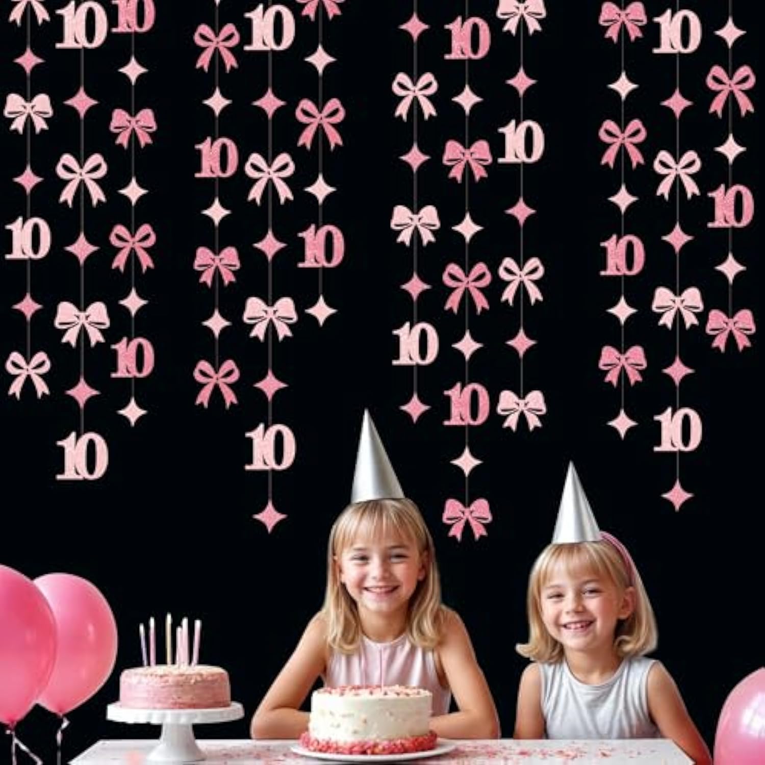 Hot Pink Glitter Bow “Happy 10th Birthday” Banner & Garland Decor for Girls