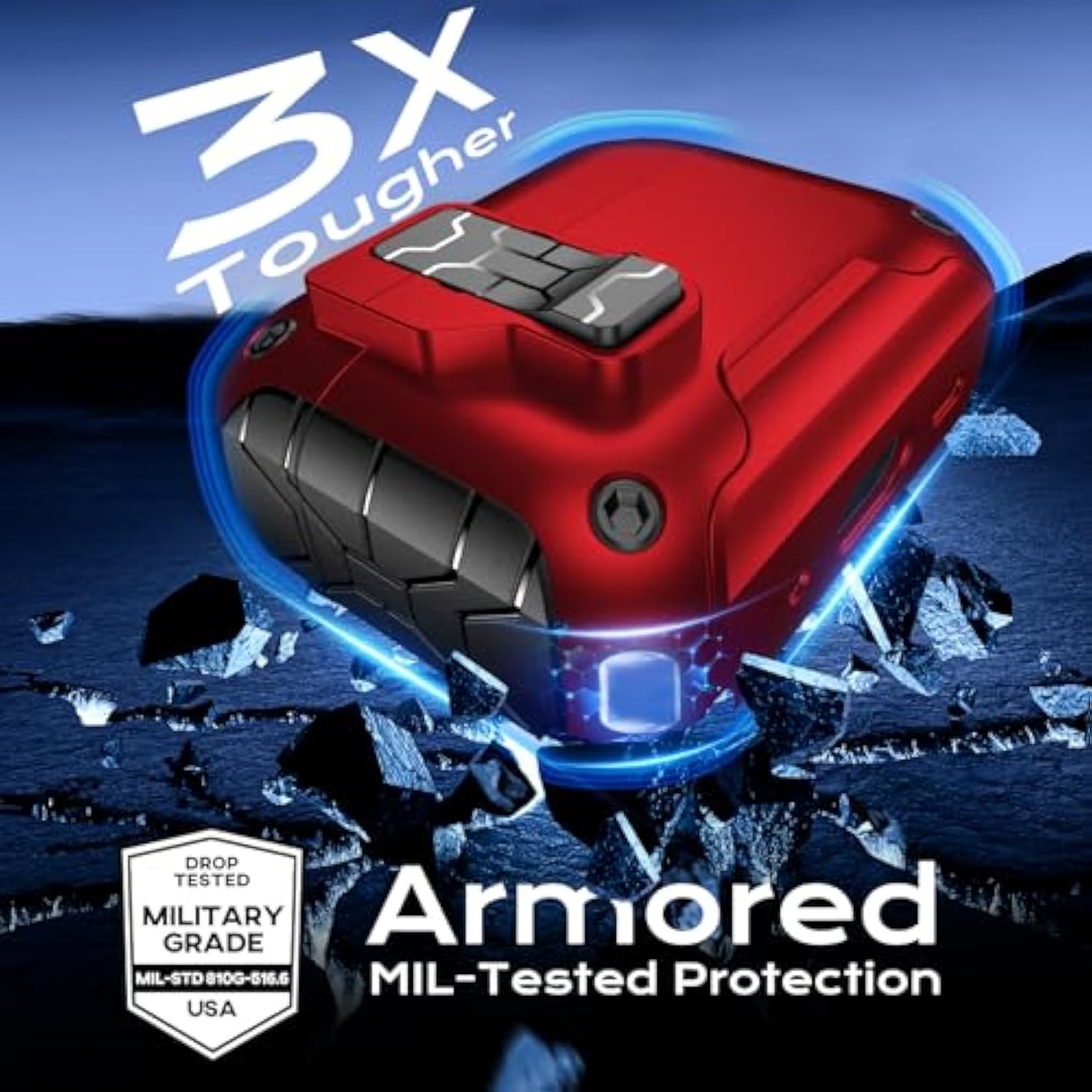 Magarmor Auto-Open For Airpods Pro 2Nd/1St Gen Case With Built-In Magnets, [One-Press Auto-Open] [Compatible With Mag-Safe Charging], Full-Body Mil-Grade Protective With Air-Al Carabiner Red