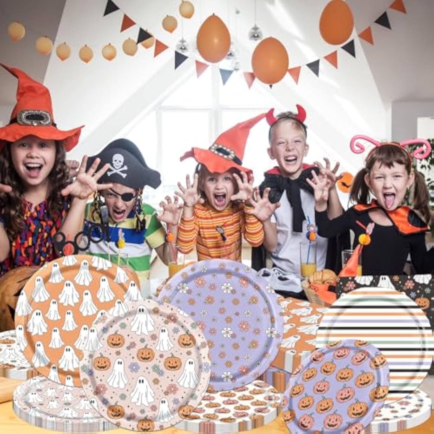 Halloween Party Plates And Napkins, 60Pcs Halloween Party Supplies Tableware Set, Pumpkins Ghost Halloween Paper Plates Napkins For Halloween Birthday Party Decorations