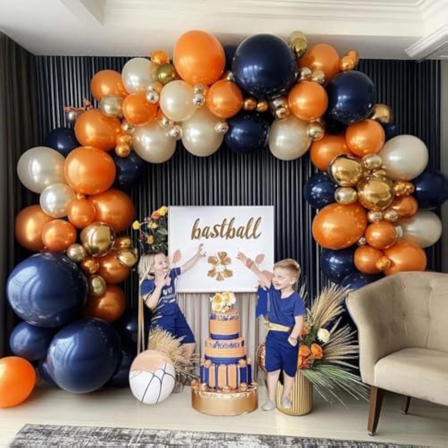 Navy Blue & Orange Balloon Arch Kit: Fall Party Decor
