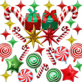 34pc Christmas Foil Balloons Candy Cane, Gift Box & Star Mylar Set