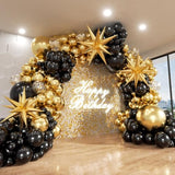 Black and Gold Balloon Garland Kit: Star Balloons, Birthday Party Decor