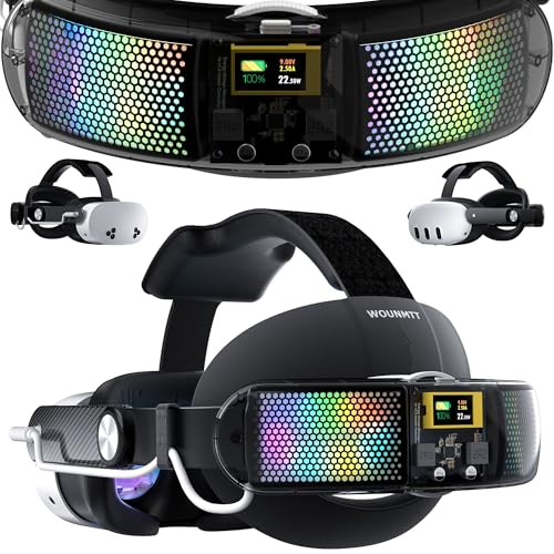 Head Strap With 10000Mah Battery For Meta Quest 3/3S Transparent Rgb Lighting, Smart Power Display & Carbon Fiber Finish, Adjustable Vr Headset Strap For Enhanced Comfort And Balance