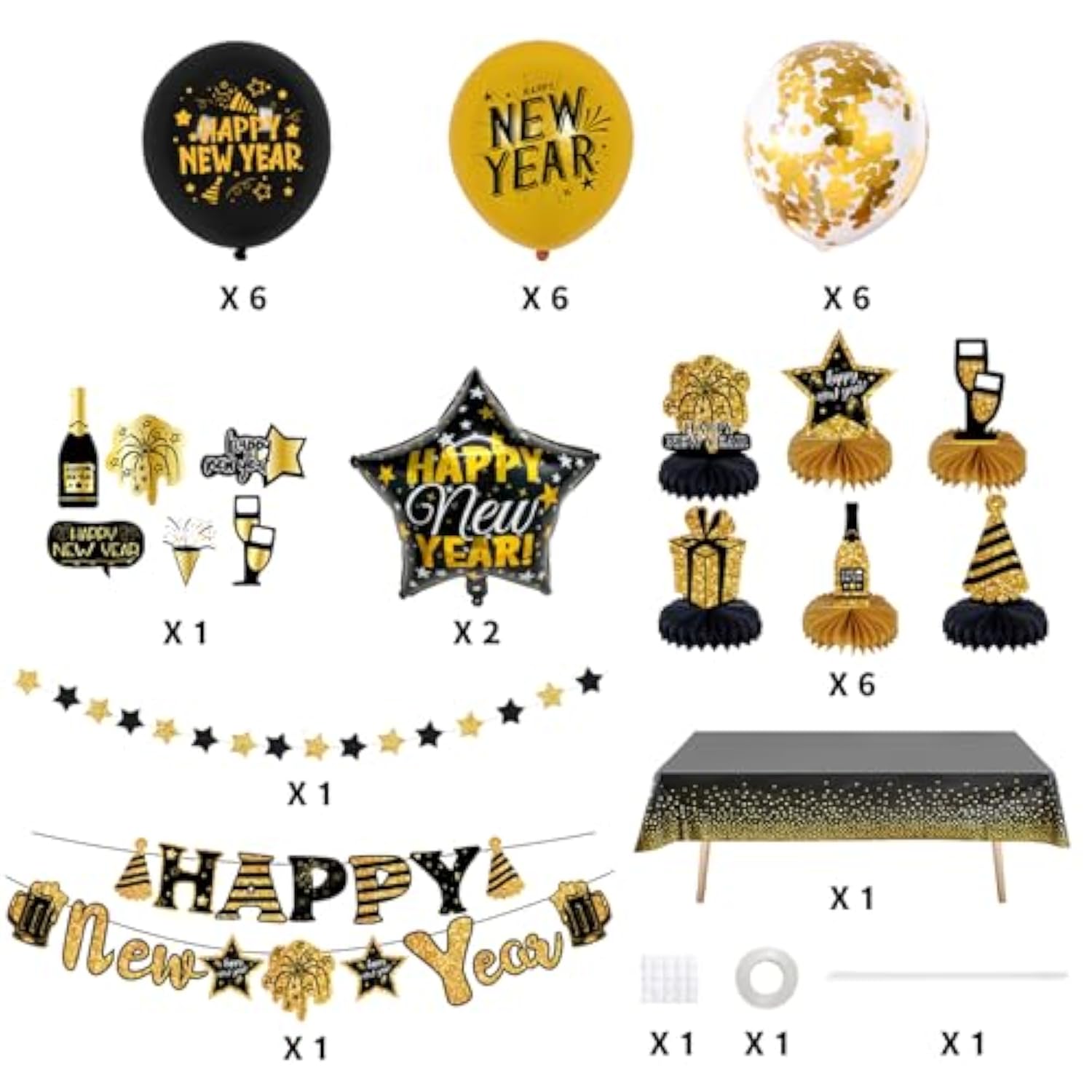 Happy New Year 2026 Party Decorations Banner Garland Balloons Centerpieces