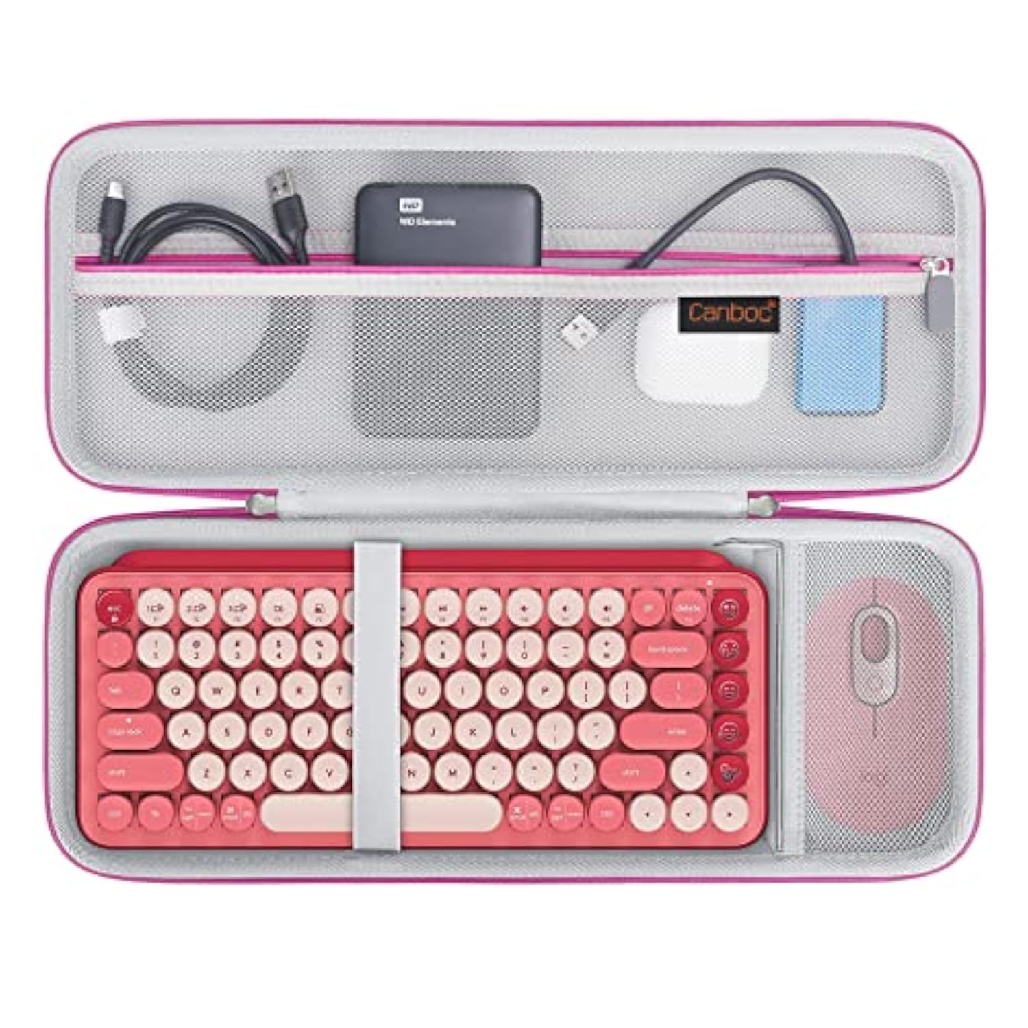 Hard Carrying Case For Logitech Pop Keys Mechanical Wireless Keyboard And Pop Wireless Mouse, Mesh Pocket Fits Cables, Usb Receiver, Spare Keycaps And More Accessories, Raspberry