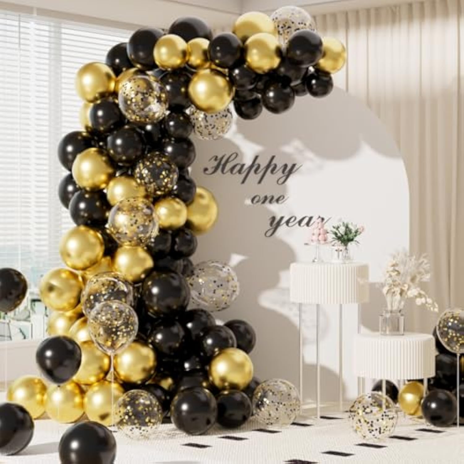 68 Pc Metallic Black Gold Balloons 12 Inch with Confetti for Party Decorations