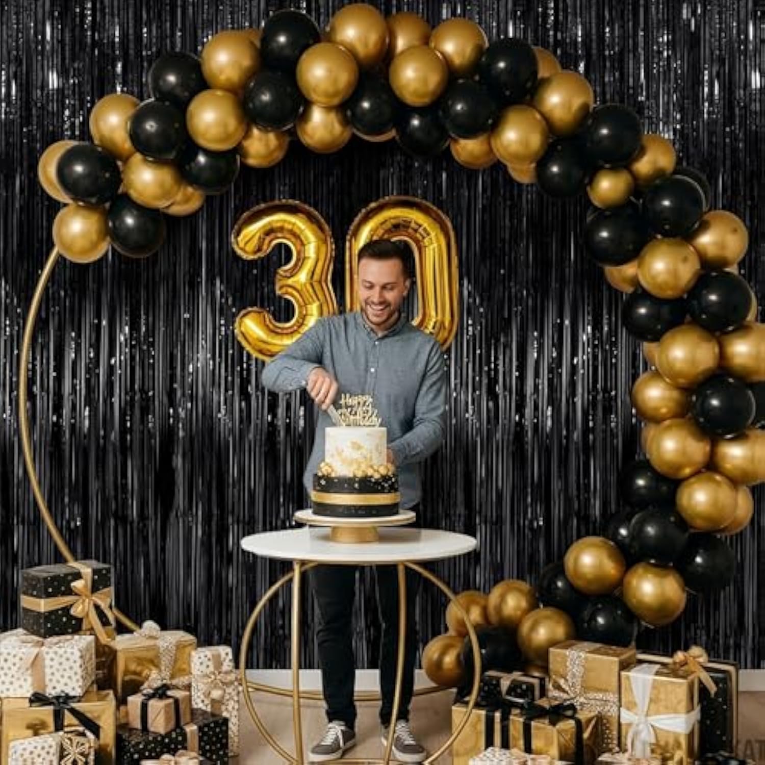 2 Pack XL Black Foil Fringe Curtains 3.2x8ft Backdrop for Halloween Party Decorations