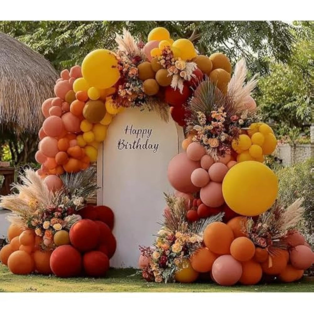 Fall Balloon Arch Kit: Double Stuffed Orange, Brown, Pink, Yellow, Red Balloons