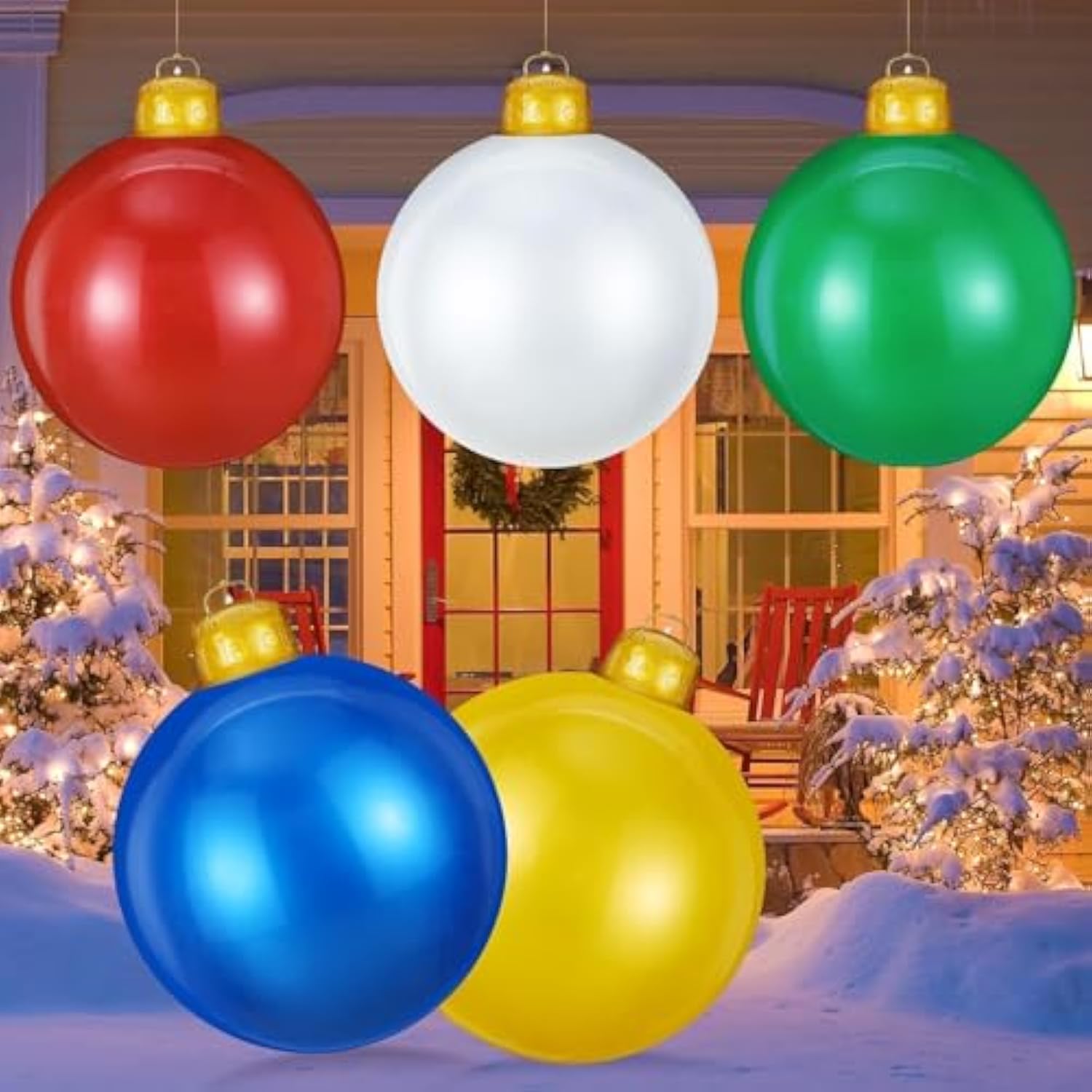 5 Pcs 24 Inch Inflatable Christmas Ornaments Oversized Hanging Christmas Balls Outdoor Christmas Decorations For Xmas La
