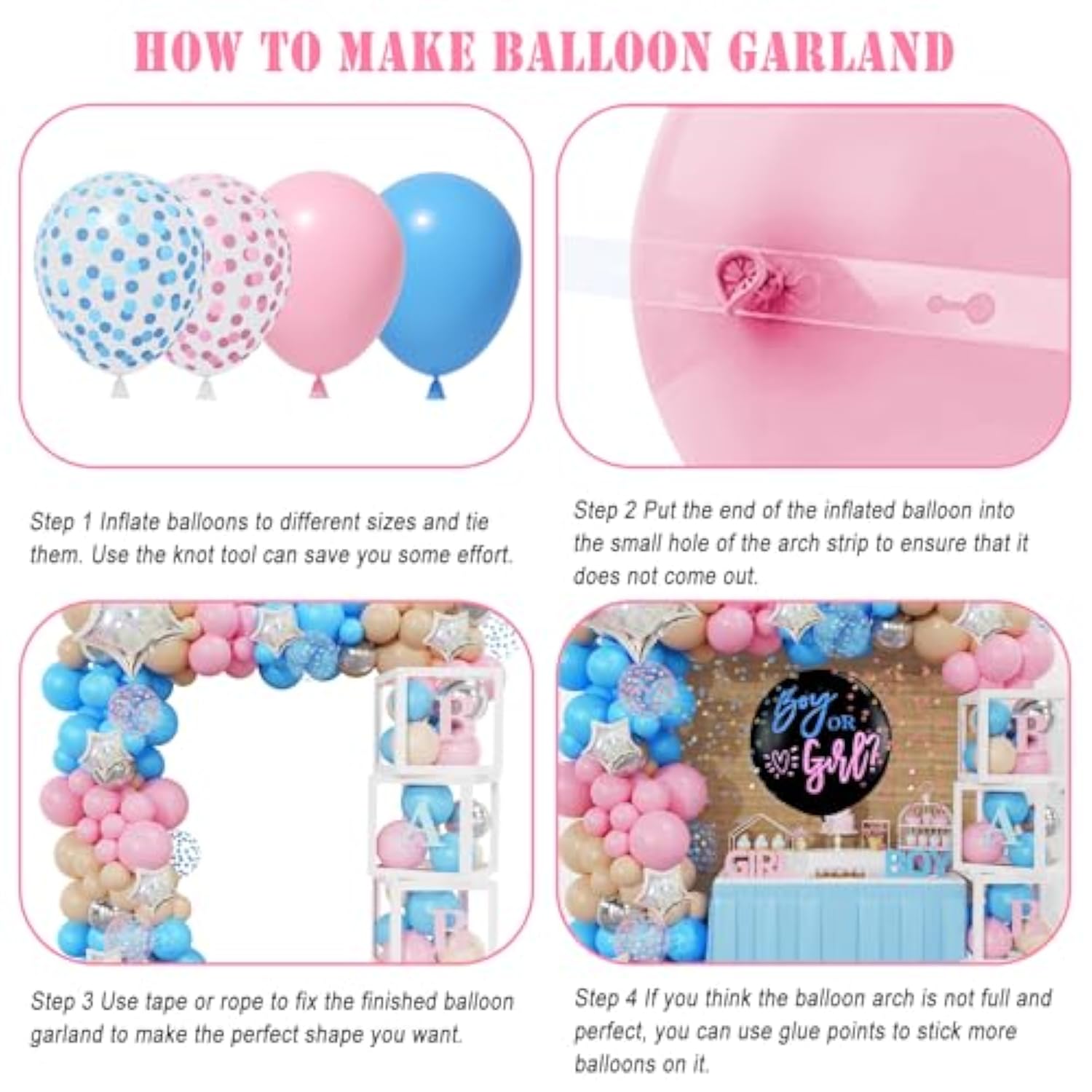 136PCS Gender Reveal Balloon Kit with Pink Blue Balloons & Baby Boxes for Party