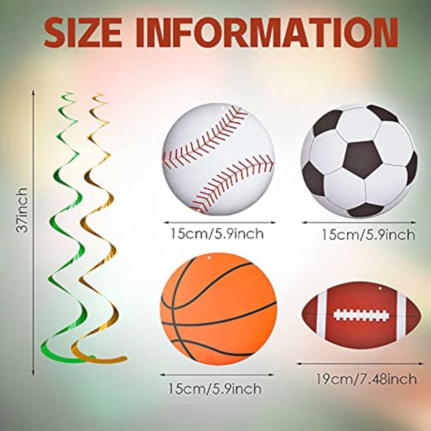 48pcs Sports Hanging Swirl Decorations – Baseball, Basketball, Football, Soccer