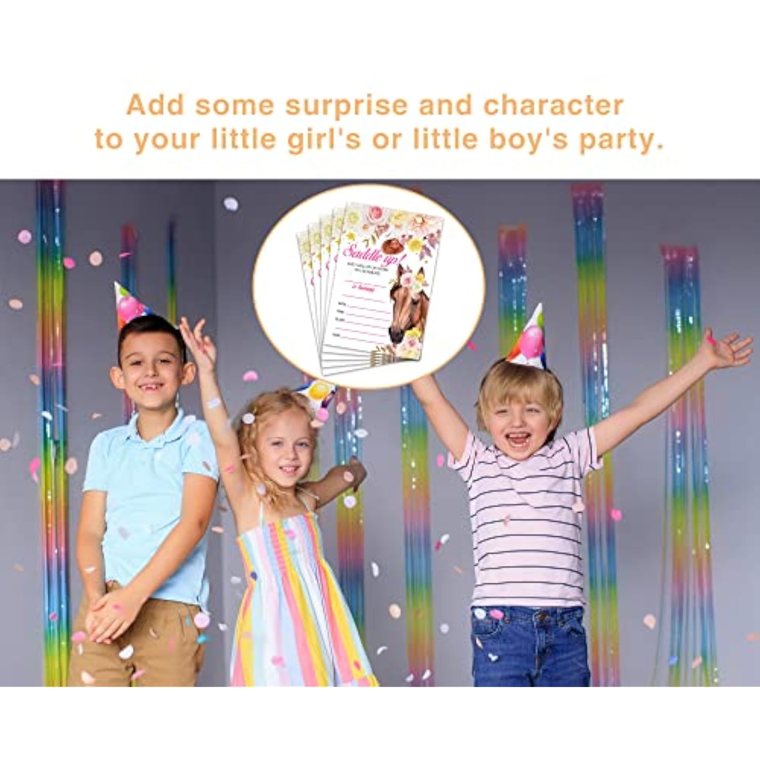Pony Horse Birthday Invitations, Floral Horse Farm Theme Birthday Party Invitations For Girls Kids, Fill In Birthday Party Invites, Decorations, Favors, 20 Invitations With Envelopes (Ha12)
