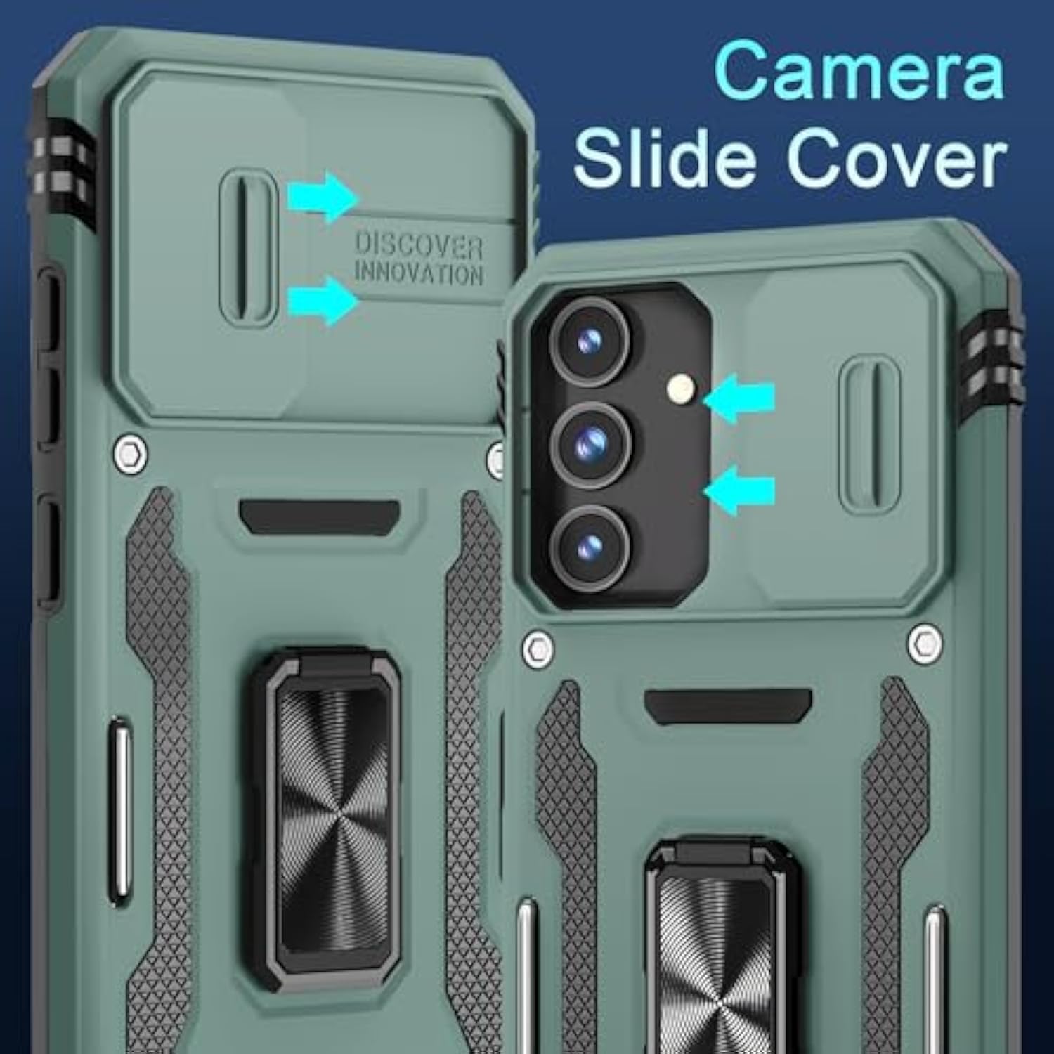 Case For Samsung Galaxy S25 6.2-Inch With Slide Camera Cover+Screen Protector (1 Pack), Rotated Ring Kickstand Military Grade Shockproof Protective Cover-Green