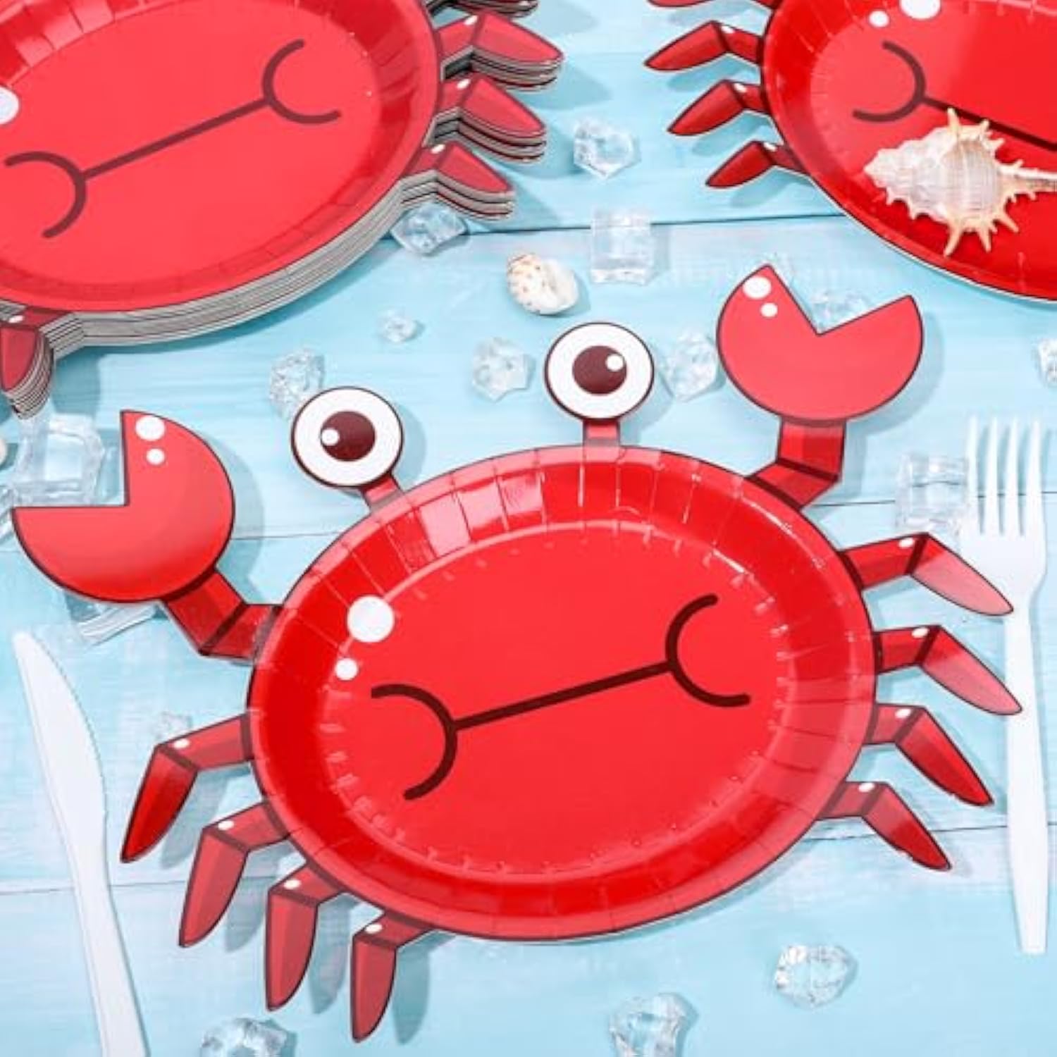 48 Pcs Crab Paper Plates Red Cartoon Crab Shape Disposable Plates 9 Inch Summer Ocean Party Tableware For Birthday Holiday Table Decor Supplies