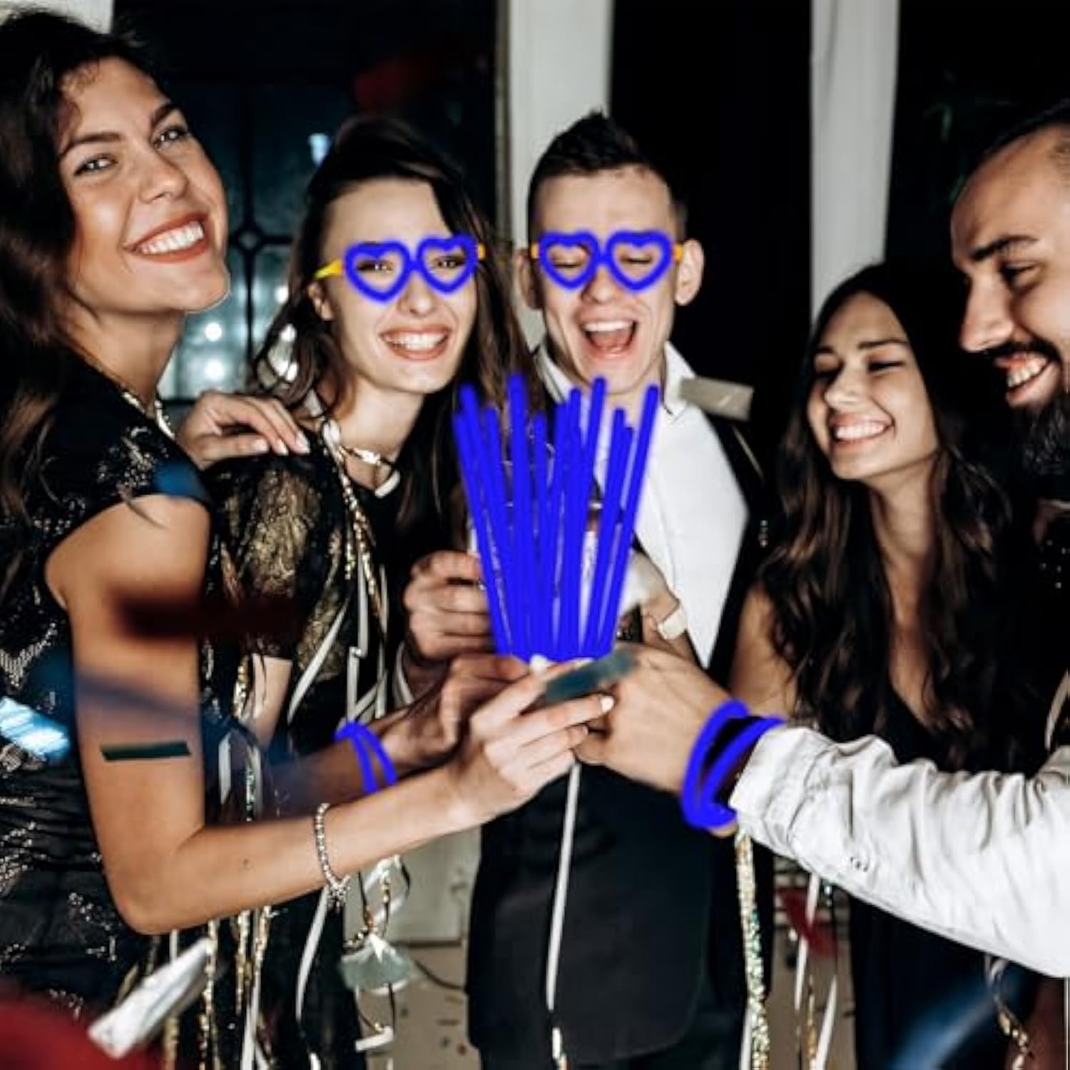 60-Pack 8-Inch Blue Glow Sticks with Connectors and Glow Accessories for Parties