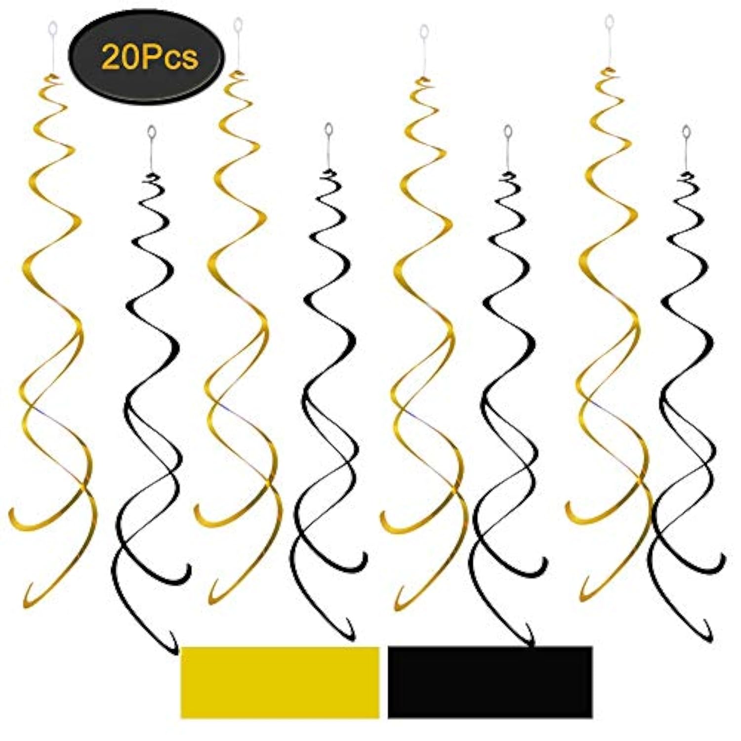 20-Pack Black & Gold Party Swirls Foil Ceiling Hanging Whirls Decorations
