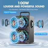 Bluetooth Speaker, Portable Wireless Speakers With Microphone, 60W Peak Loud Stereo Rich Bass, Lights, Remote, Fm Radio, Eq, Double Subwoofer Sound System, Speaker For Home Outdoor Party Gifts(1Mic)