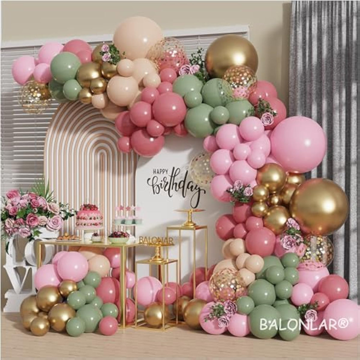 Sage Green Retro Pink Gold Balloons Garland Arch Kit 142Pcs Nude Peatel Pink Confetti Balloons For Safari Jungle Green Boho Baby Shower Bridal Shower Engagement Wedding Birthday Party Decorations