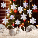 Iridescent-Holographic Snowflake-Snow Christmas Party-Decorations Garland - 12Pcs 3D Winter Wonderland Frozen Hanging Streamers Banner,Disco Birthday Baby Bridal Shower Wedding Decor Supplies