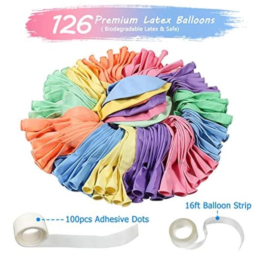 Pastel Balloon Garland Kit, 126 Pack Rainbow Balloon Arch, 5/12/18 Inch Assorted Color Balloons Set For Birthday Party Easter Wedding Anniversary Baby Shower Pastel Party Decorations
