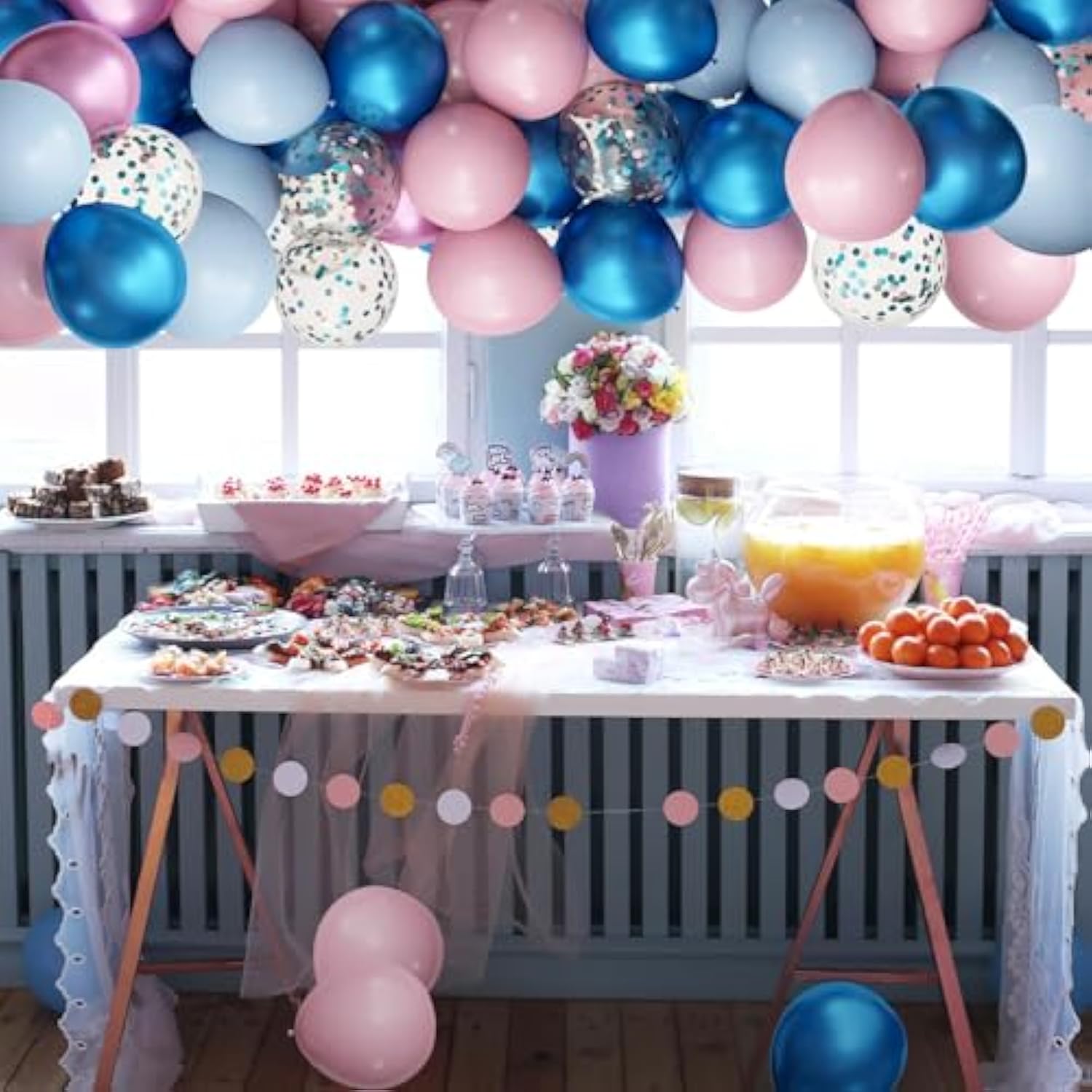 Gender Reveal Decorations Balloons Set, 62Pcs Pink And Blue Balloons For Boys Or Girls Gender Reveal Baby Shower Birthday Party Decorations, 12 Inch
