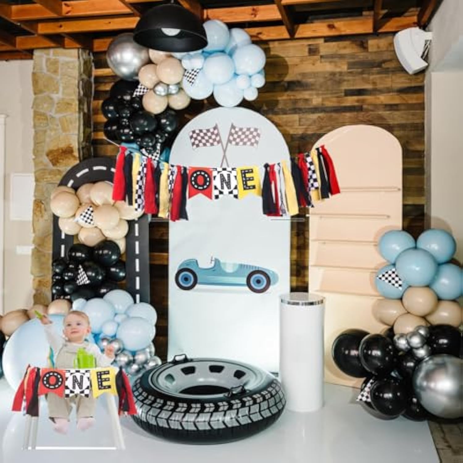 Pre-Strung Race Car Highchair Banner 1St Birthday Boy, Racetrack First Birthday One High Chair Banner Decorations, First Trip Around The Sun Party Decor Party Photo Props,Baby Shower Decoration