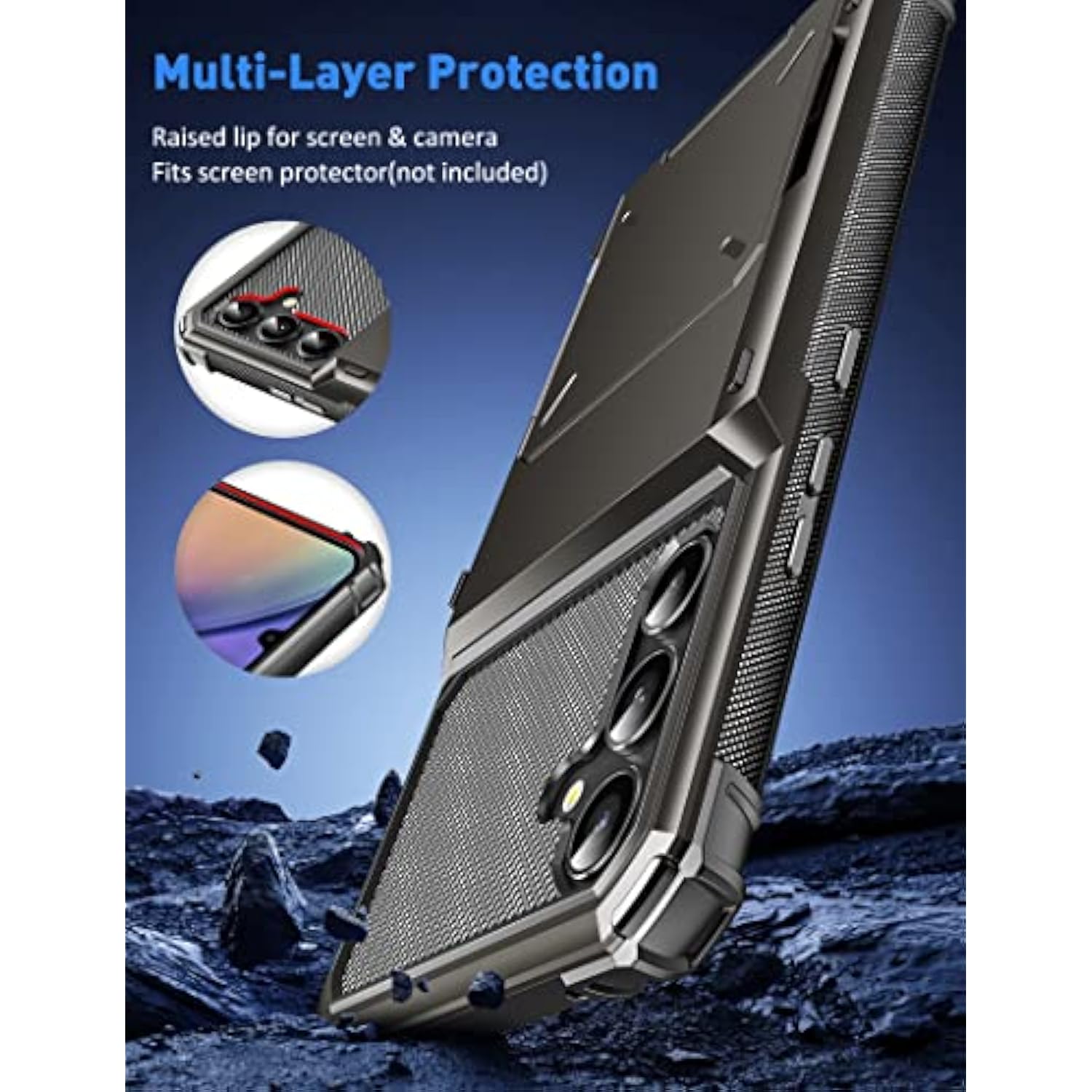 Gun Metal For Samsung A54 5G Wallet Case, 5 Credit Card Holder, Dual Layer Protective Hard Shell Tpu Rubber Bumper