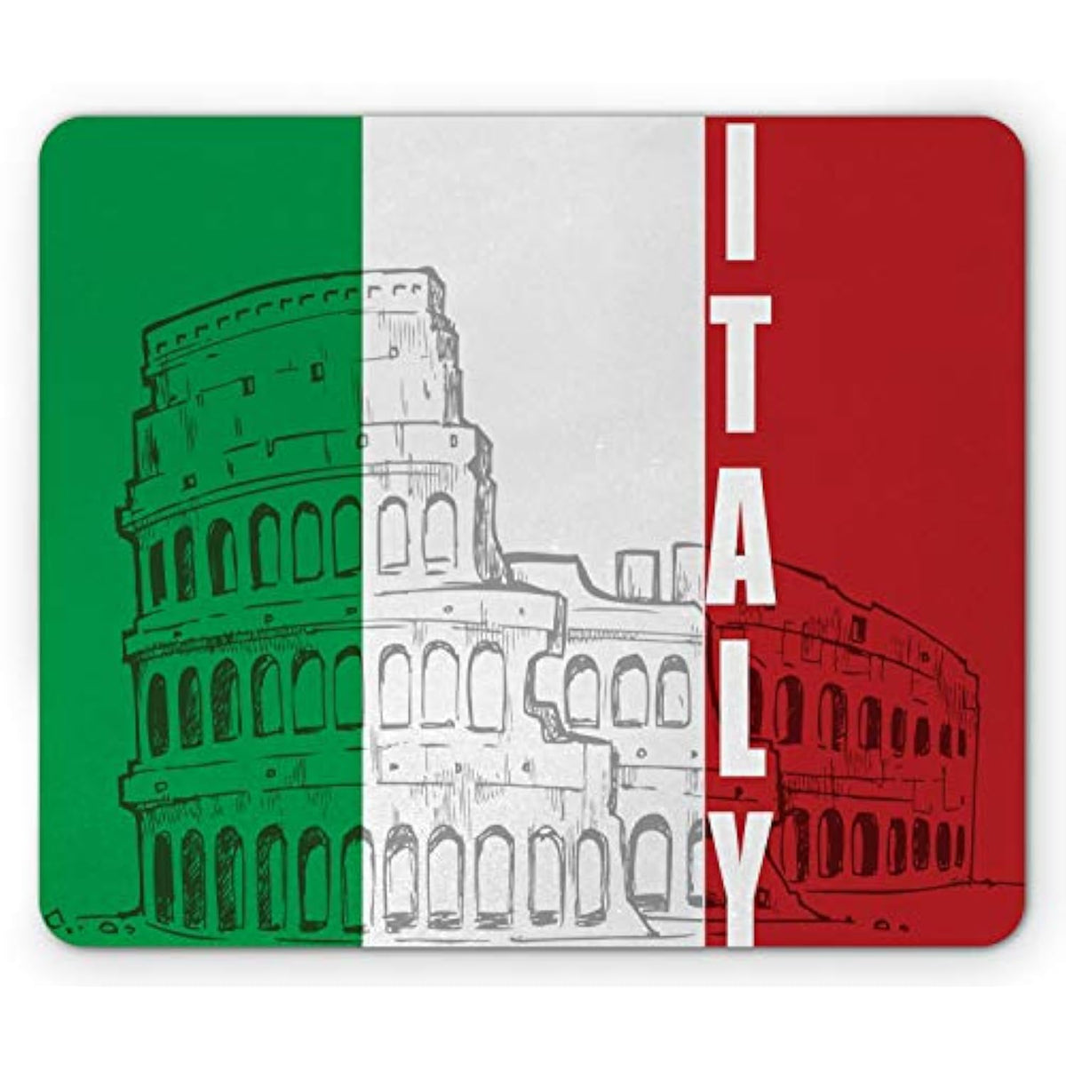 Italian Flag Mouse Pad, Roma Landmark Colosseum Heritage Cityscape Civilization Image, Rectangle Non-Slip Rubber Mousepad, Standard Size, Green Grey