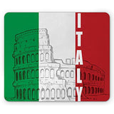 Italian Flag Mouse Pad, Roma Landmark Colosseum Heritage Cityscape Civilization Image, Rectangle Non-Slip Rubber Mousepad, Standard Size, Green Grey