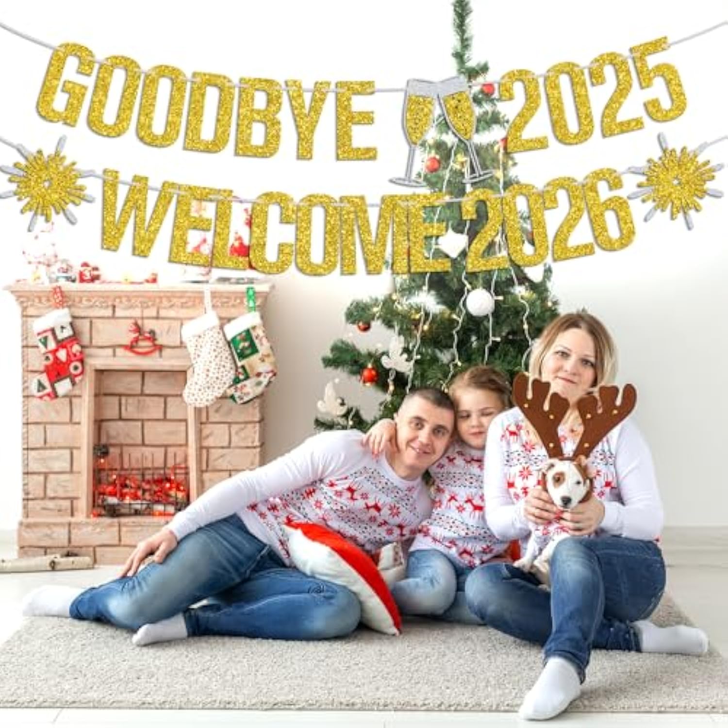 Gold Glitter "Goodbye 2025 Welcome 2026" Banner NYE Celebration Sign