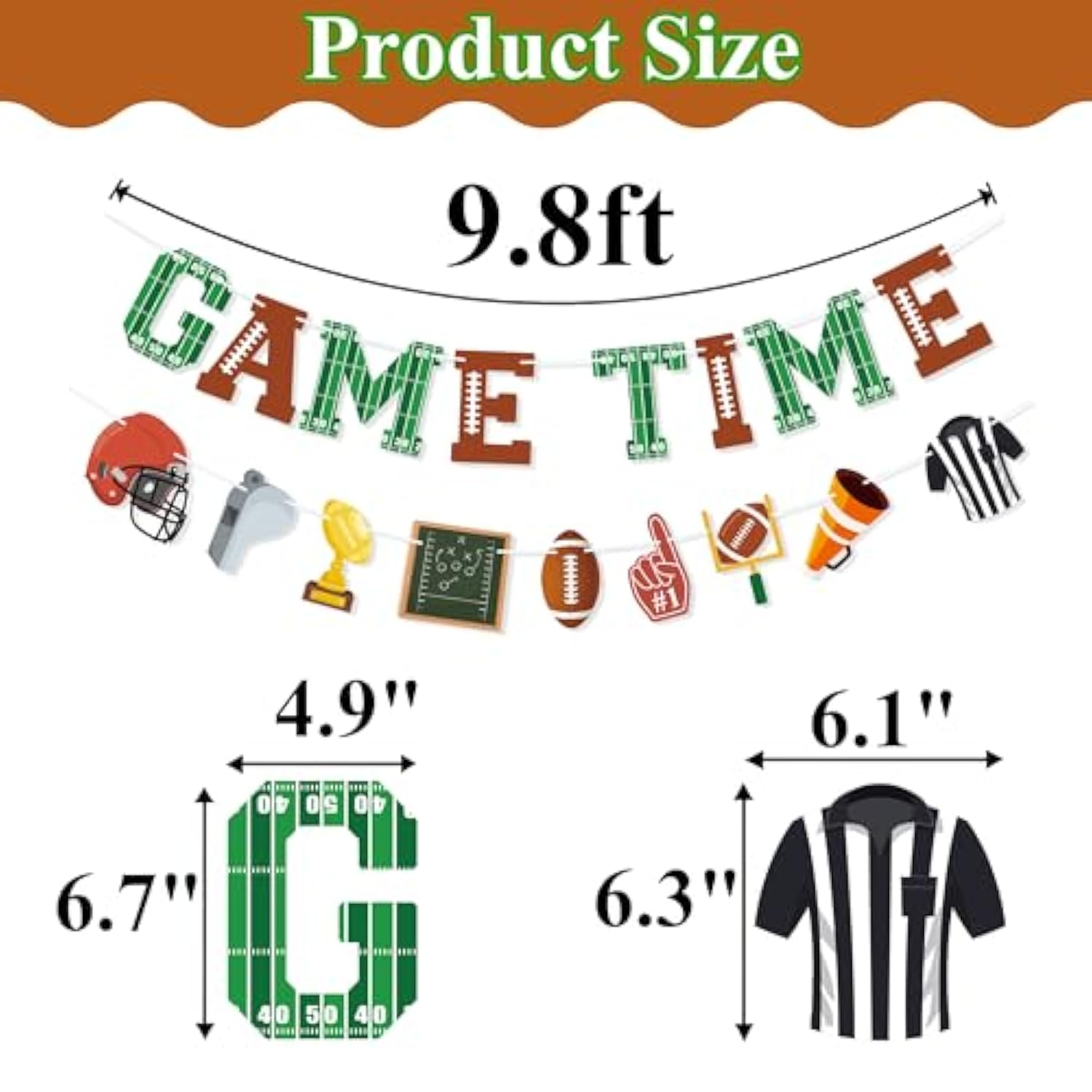 Game Time Football Banner Garland & Decor For Football Party, Sports, Baby Shower & Birthday Party Supplies