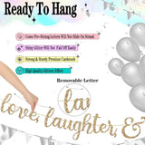 Gold Glitter "Love & Laughter" Banner with Heart Garland for Bridal Shower or Bachelorette