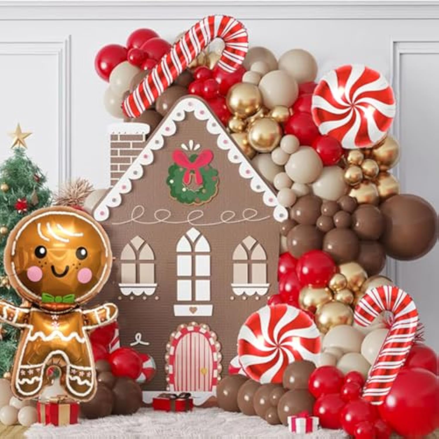 Christmas and New Year Balloons Red Candy Cane and Gingerbread Foil Balloons