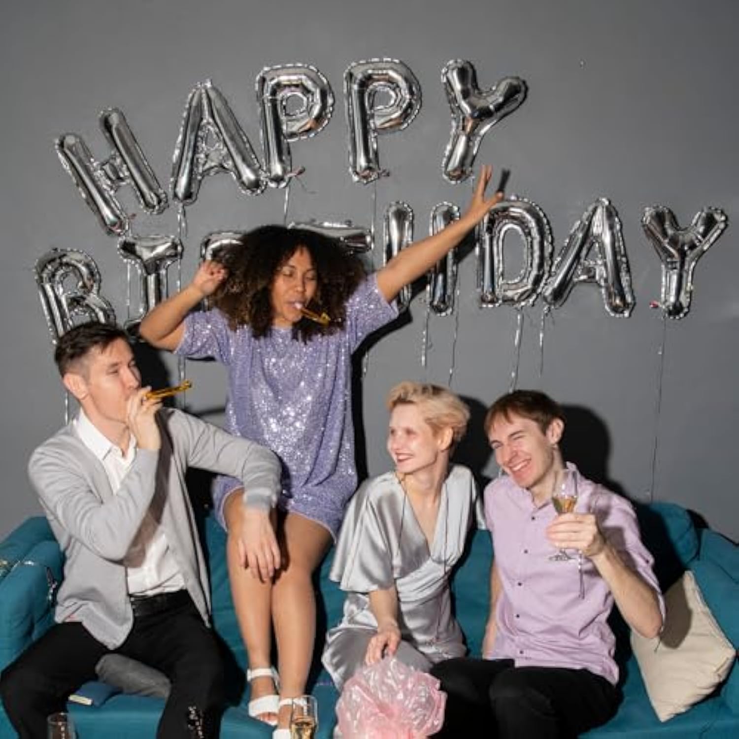 Silver Happy Birthday Banner – 16" Foil Letter Balloons for Party Backdrops