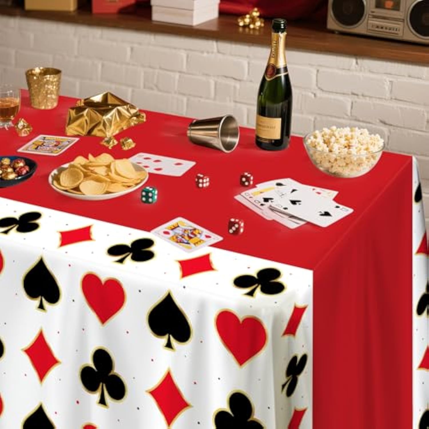 4Pcs 51X86In Casino Theme Party Tablecloths Poker Tablecloth Casino Night Birthday Party Table Cloth Poker Disposable Table Cover All-In-One Poker Mat For Game Birthday Playing Card Picnic Supplies
