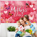 Large Happy Mother's Day Banner Decorations Mothers Day Flag Outdoor 71x44 Inch,Mom Gifts for Indoor Home House Decor Party Supplies,Yard Sign Background for Photography, Red Pink Heart Flowers
