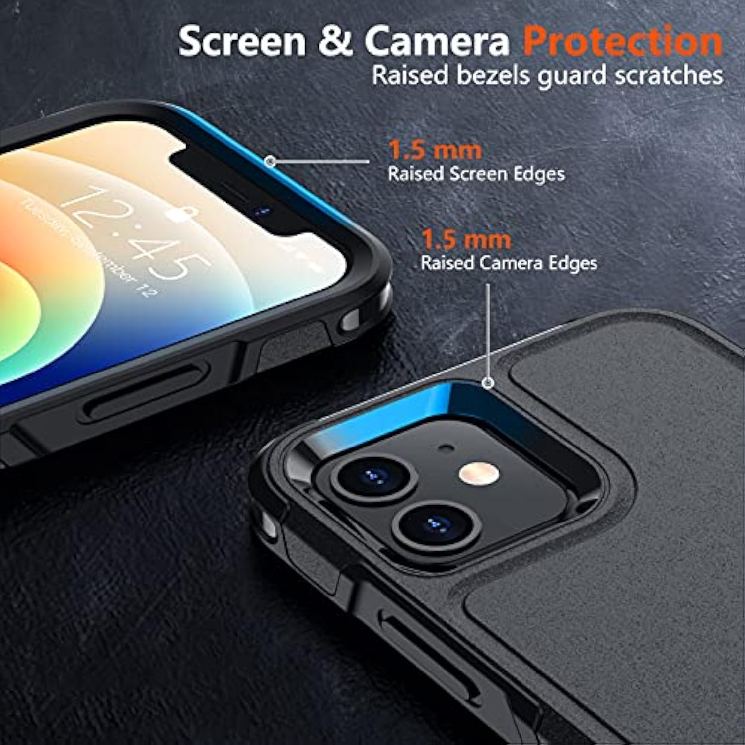 Designed For Iphone 12 Case/Iphone 12 Pro Case, [10 Ft Grade Drop Protection] [With 2 Pcs Tempered Glass Screen Protector] Protective Case For Iphone 12/12 Pro (Black)