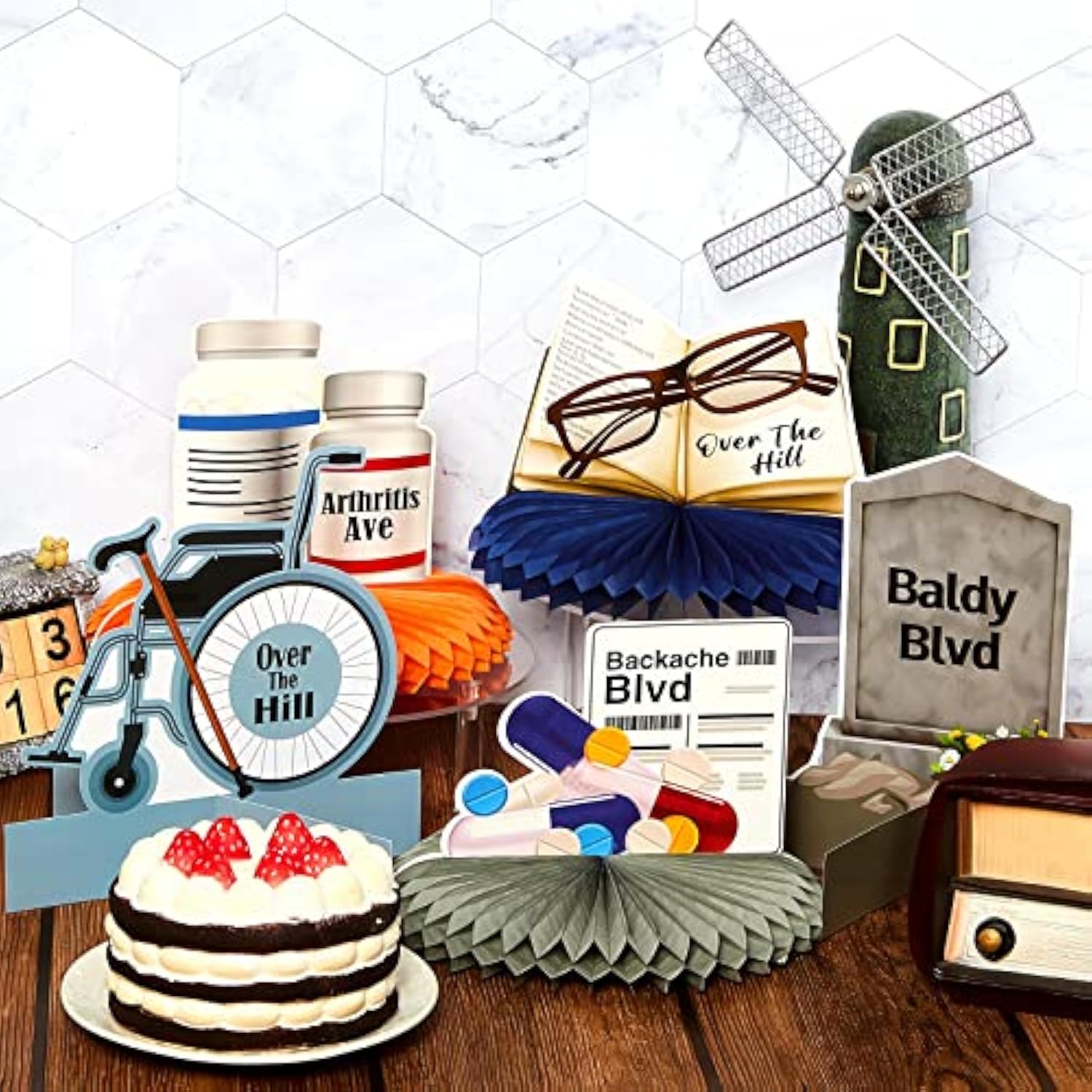 9 Pcs Over The Hill Party Supplies Old Age Honeycomb Table Centerpiece