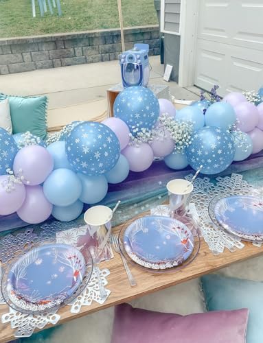 Snowflake Balloon Garland Arch Kit, 144 Pcs Purple Blue Silver White Balloons With Foil Snowflake Star Balloons, for Winter Wonderland, Princess Birthday, Baby Shower, Christmas Decor