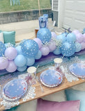 Snowflake Balloon Garland Arch Kit, 144 Pcs Purple Blue Silver White Balloons With Foil Snowflake Star Balloons, for Winter Wonderland, Princess Birthday, Baby Shower, Christmas Decor