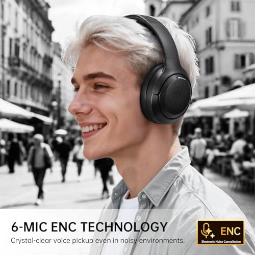 E4 AirComfy Headsets with Microphone Noise Cancelling, Over-Ear PC Headphones, Crystal Clear Surround Sound 263g Ultra Lightweight 3.5mm Wired