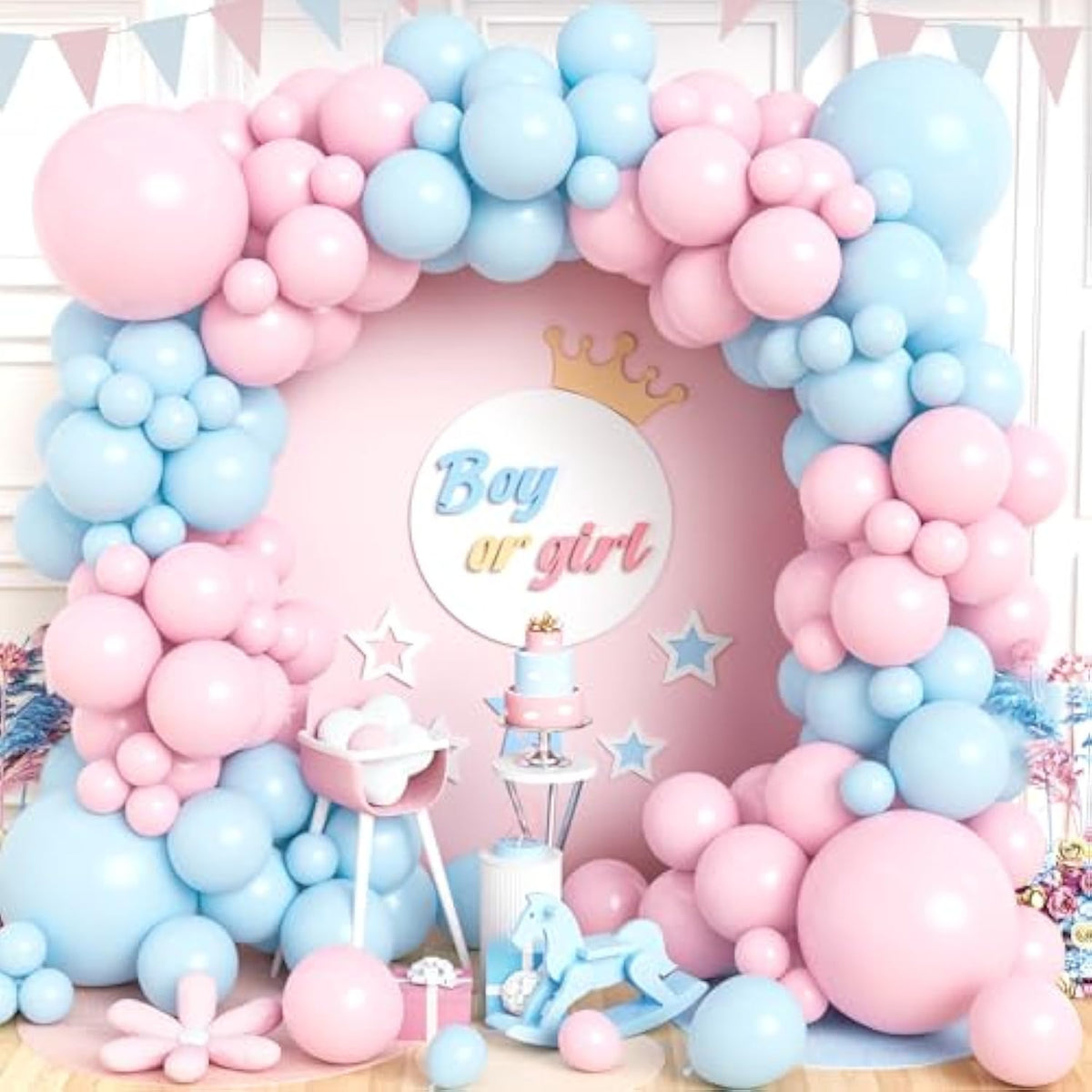 Pink & Blue Balloon Garland Kit: 120pcs Gender Reveal Arch