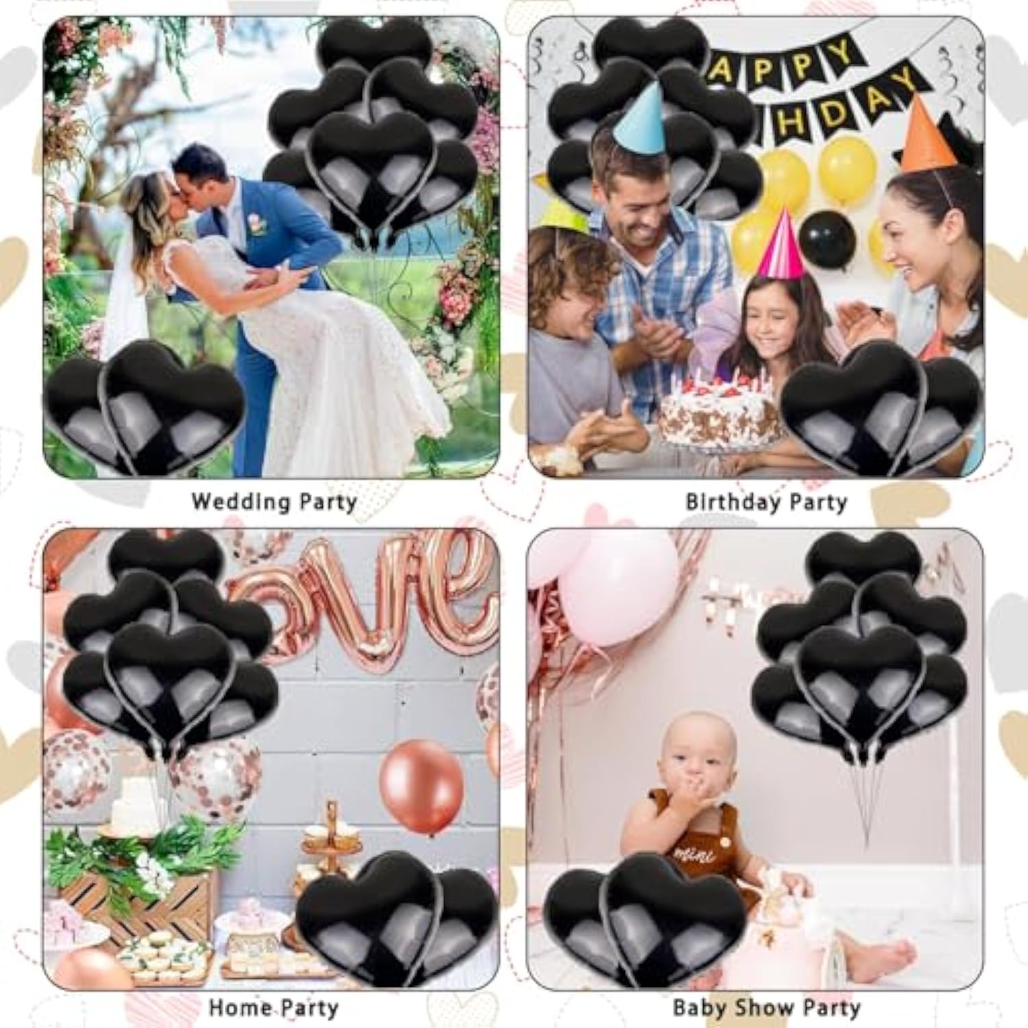 Black Heart Balloons - 12Pcs 18Inch Heart Shaped Balloons For Valentine'S Day & Black Love