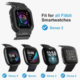 Compatible For Fitbit Versa 4/3/2/ Fitbit Versa Lite/Fitbit Sense 2/ Fitbit Sense Bands With Case, Protective Smartwatch Case Strap Rugged Sport Protector Wristbands Men Black