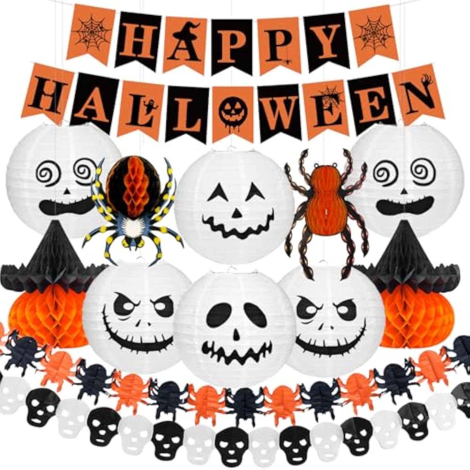Halloween Office Decorations Kit 14PCS Pumpkin Lantern Bats Skull Spider Banner
