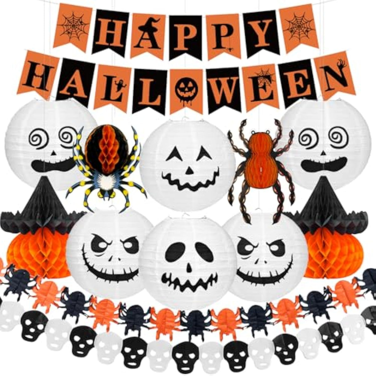 Halloween Office Decorations Kit 14PCS Pumpkin Lantern Bats Skull Spider Banner