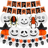 Halloween Office Decorations Kit 14PCS Pumpkin Lantern Bats Skull Spider Banner