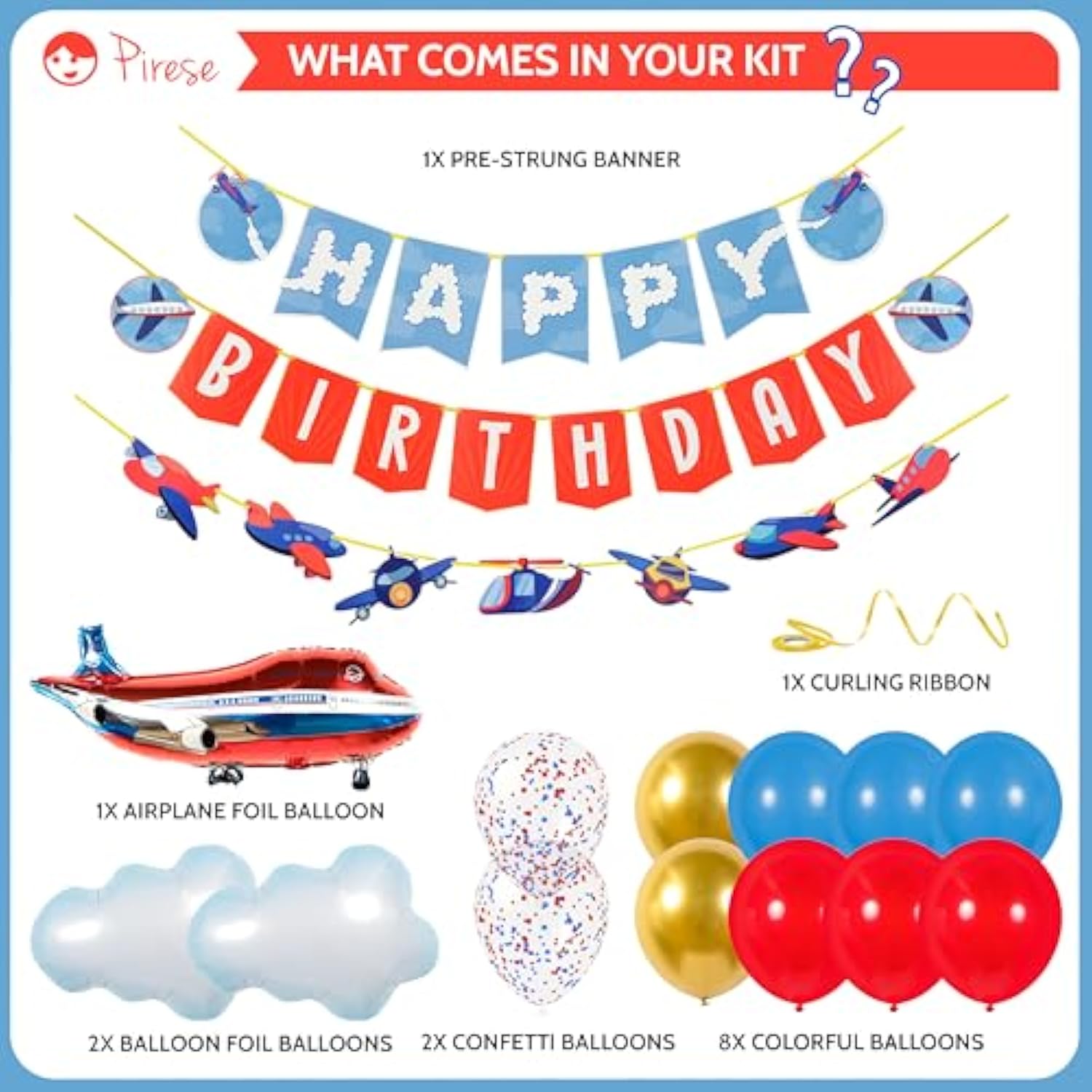 Airplane Birthday Party Decorations Kit - Plane Banner, Balloons, Aviation Decor For Boys, Time Flies Theme, Airline And Pilot Birthday Supplies, Airplane Themed Party Decorations