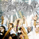 Disco Ball Balloons For 70S Disco Party Decor, 22 Inch Large 4D Metallic Silver Disco Balloons With Stars Balloon For Themed Party, Birthday New Year Christmas Decor 9Pcs